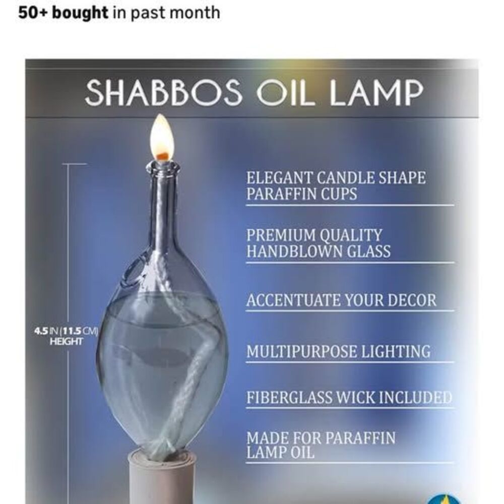 Glass Paraffin Shabbat Candle Holder Cup and Wick – Tear Drop Shape, 2 Pack - Picture 2 of 4